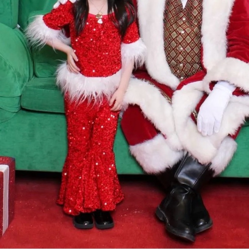 Mia belle girls Shimmer Like Tinsel Sequin Bell Bottoms Set